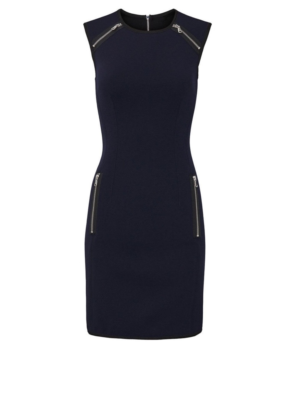 Kaufmanfranco KF Collective Navy Scuba Zip Detail Sheath Dress Size 10 - Picture 9 of 9